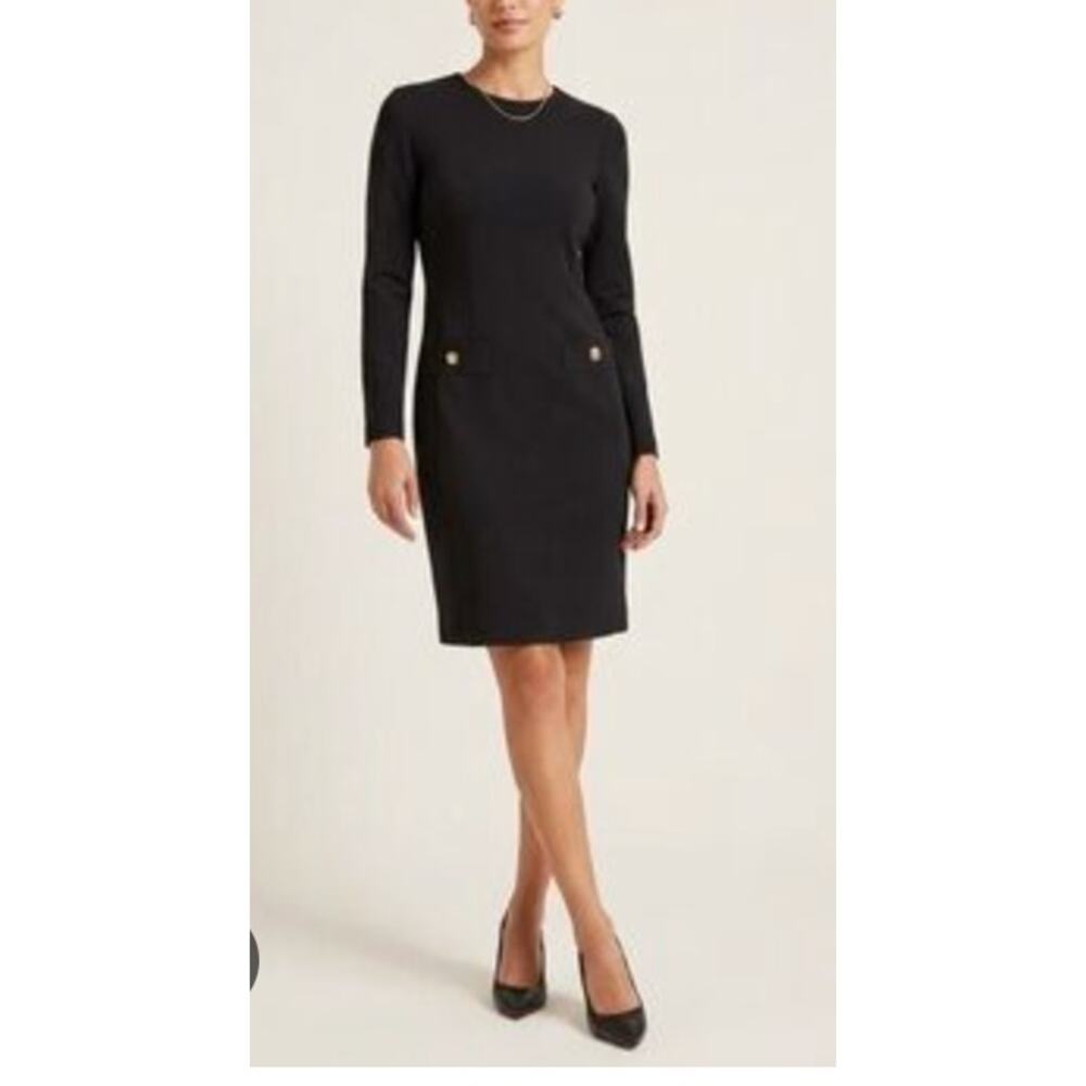 NEW ANN TAYLOR $159 BLACK LONG SLEEVE BUTTON SHEATH DRESS Size 6
